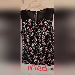 Suzy Shier Black and Pink Floral Blouse